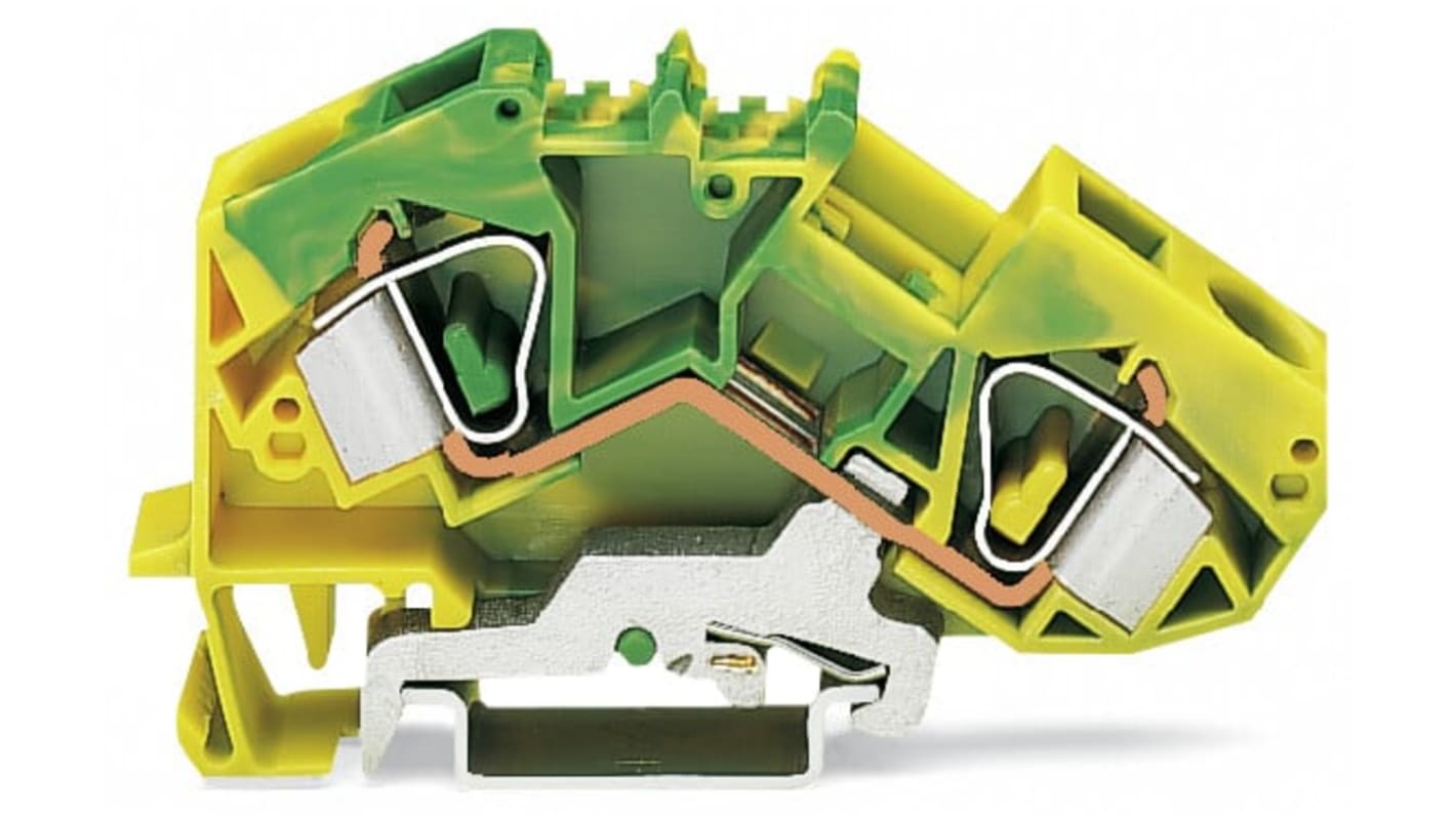Morsettiera di terra WAGO, 2 vie, 6 AWG, Guida DIN
