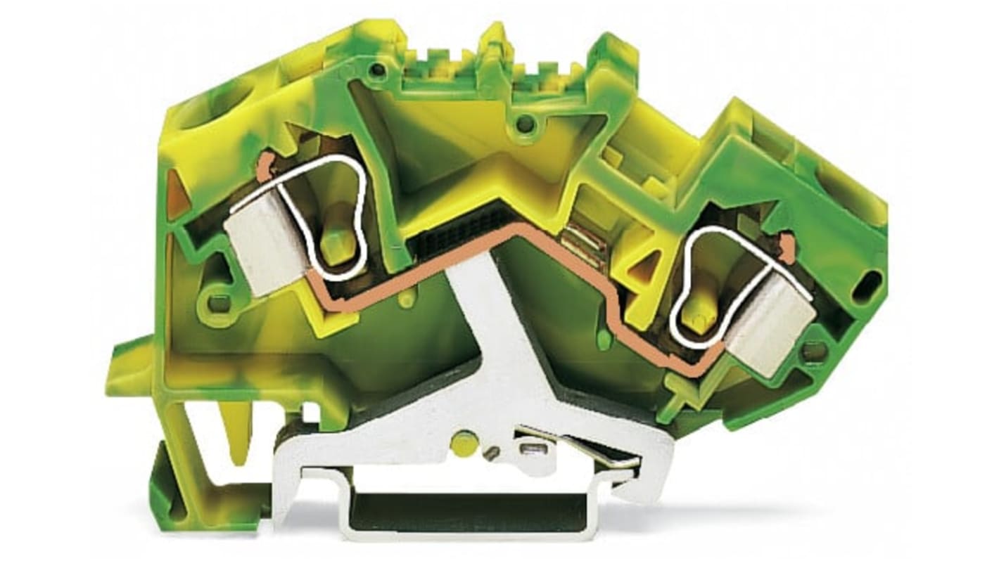 WAGO 2-Way DIN Rail Earth Terminal Block, 10mm², 8 AWG Wire, Cage Clamp, Polyamide Housing, Ex