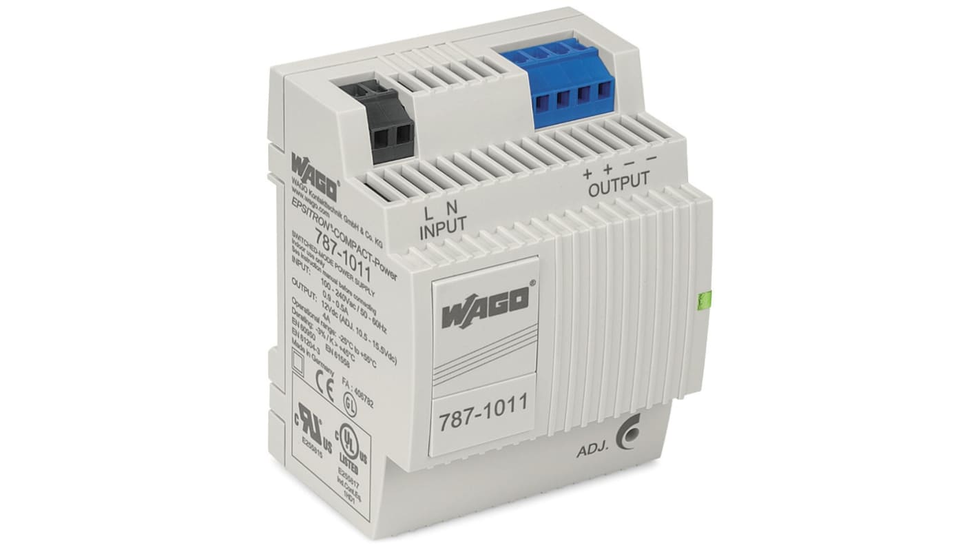 WAGO 787 Switched Mode DIN Rail Power Supply, 230V ac Input, 12V dc dc Output, 4A Output, 48W