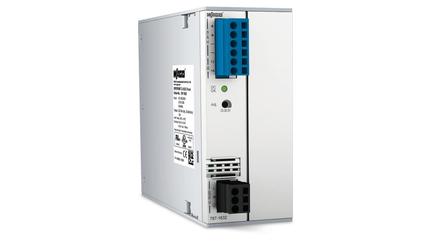 WAGO DIN Rail Power Supply, 230V, 24V dc, 10A Output, 240W