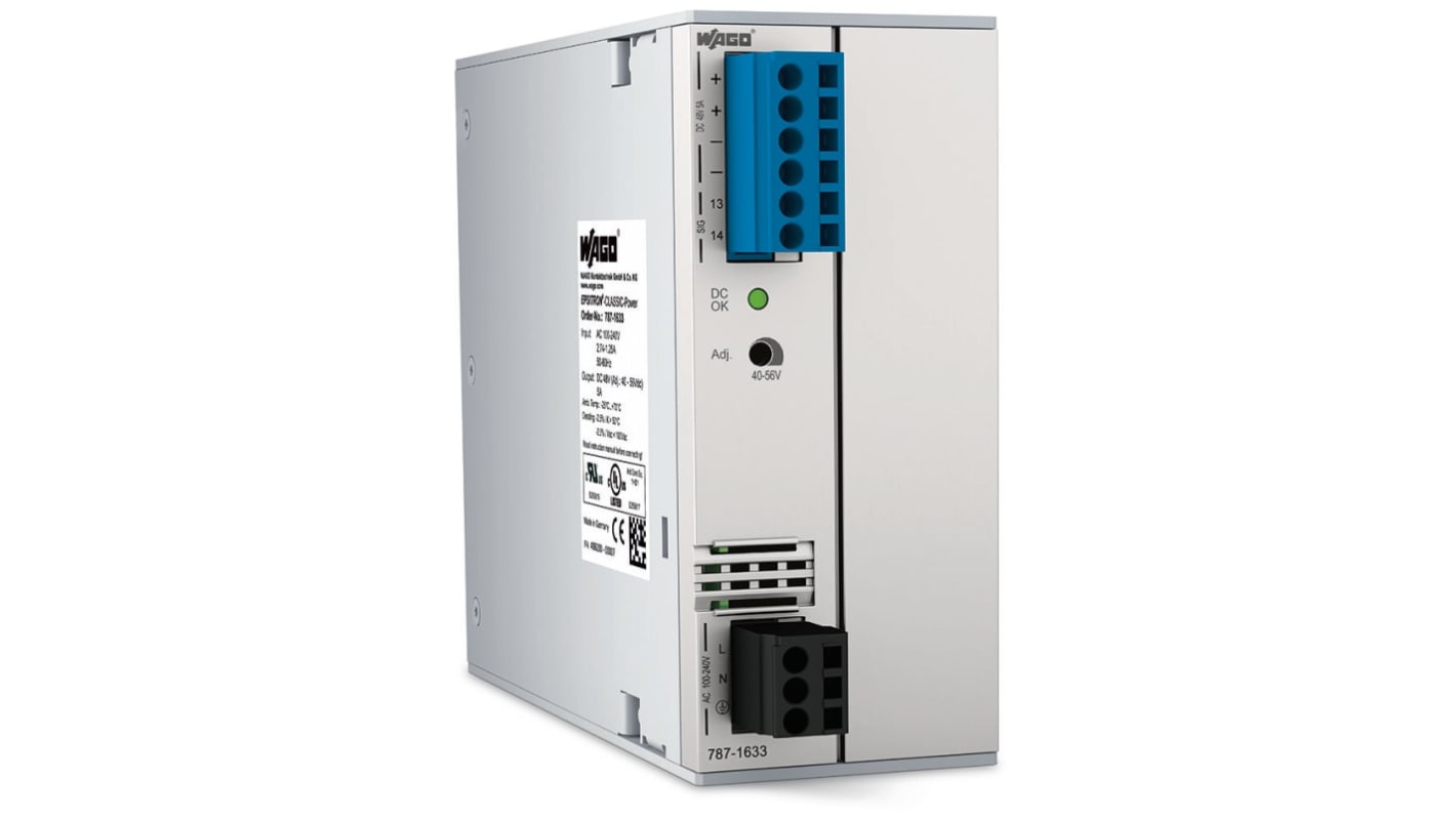 Alimentation pour rail DIN WAGO, série 787, 230Vin, 48V c.c.out 5A, 240W