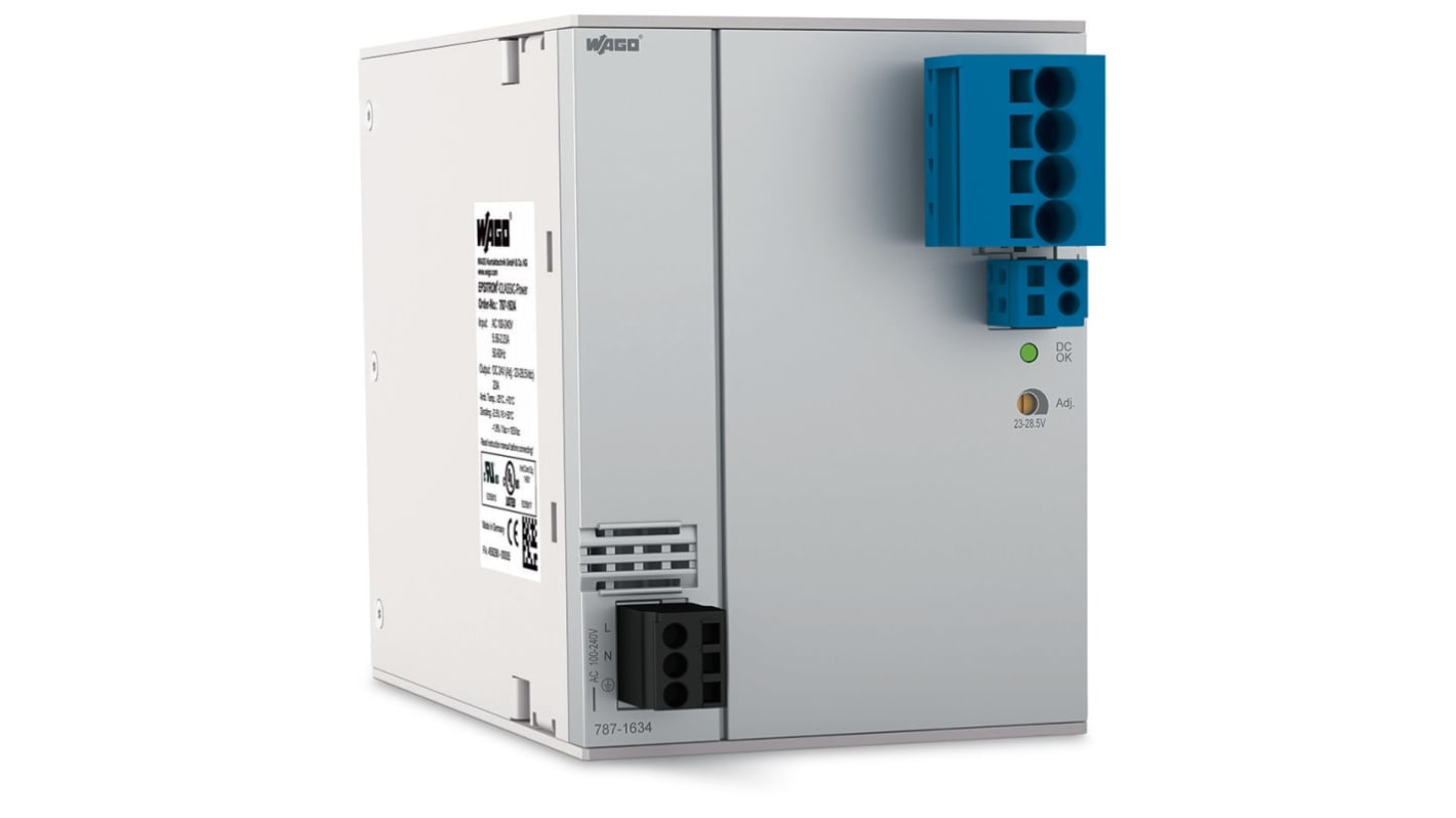 WAGO 787 Switched Mode DIN Rail Power Supply, 230V ac Input, 24V dc dc Output, 20A Output, 480W