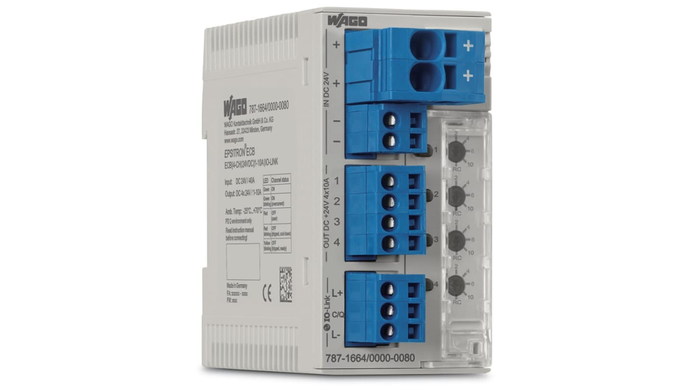 WAGO Electronic Circuit Breaker 10A 24V 787, 4 channels , DIN Rail