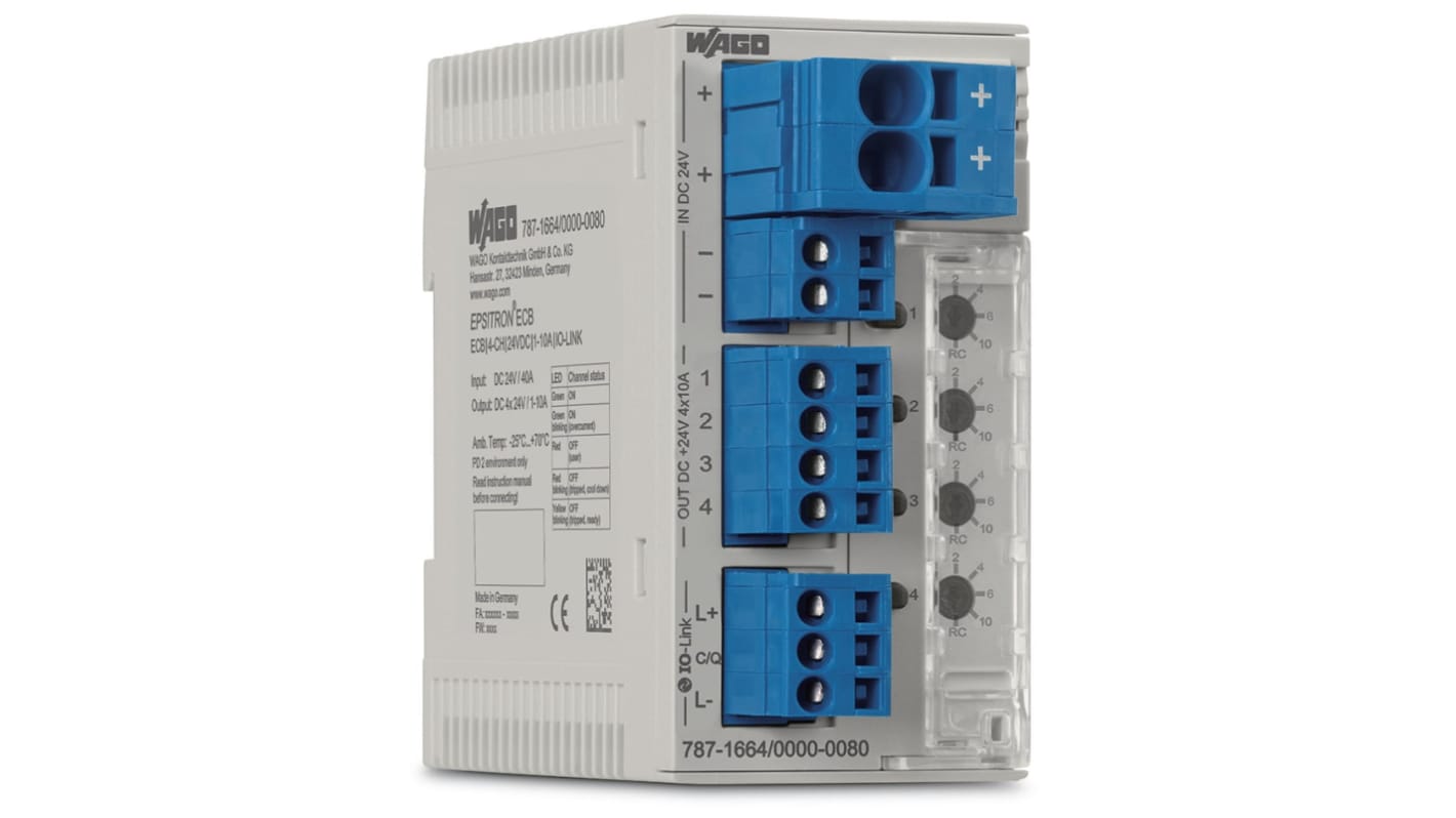 Interruptor automático electrónico WAGO 787-1664/000-080, 10A, Carril DIN 24V 787, 4 canales