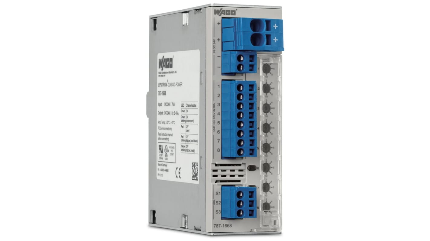 WAGO Electronic Circuit Breaker 10A 24V 787, 8 channels , DIN Rail