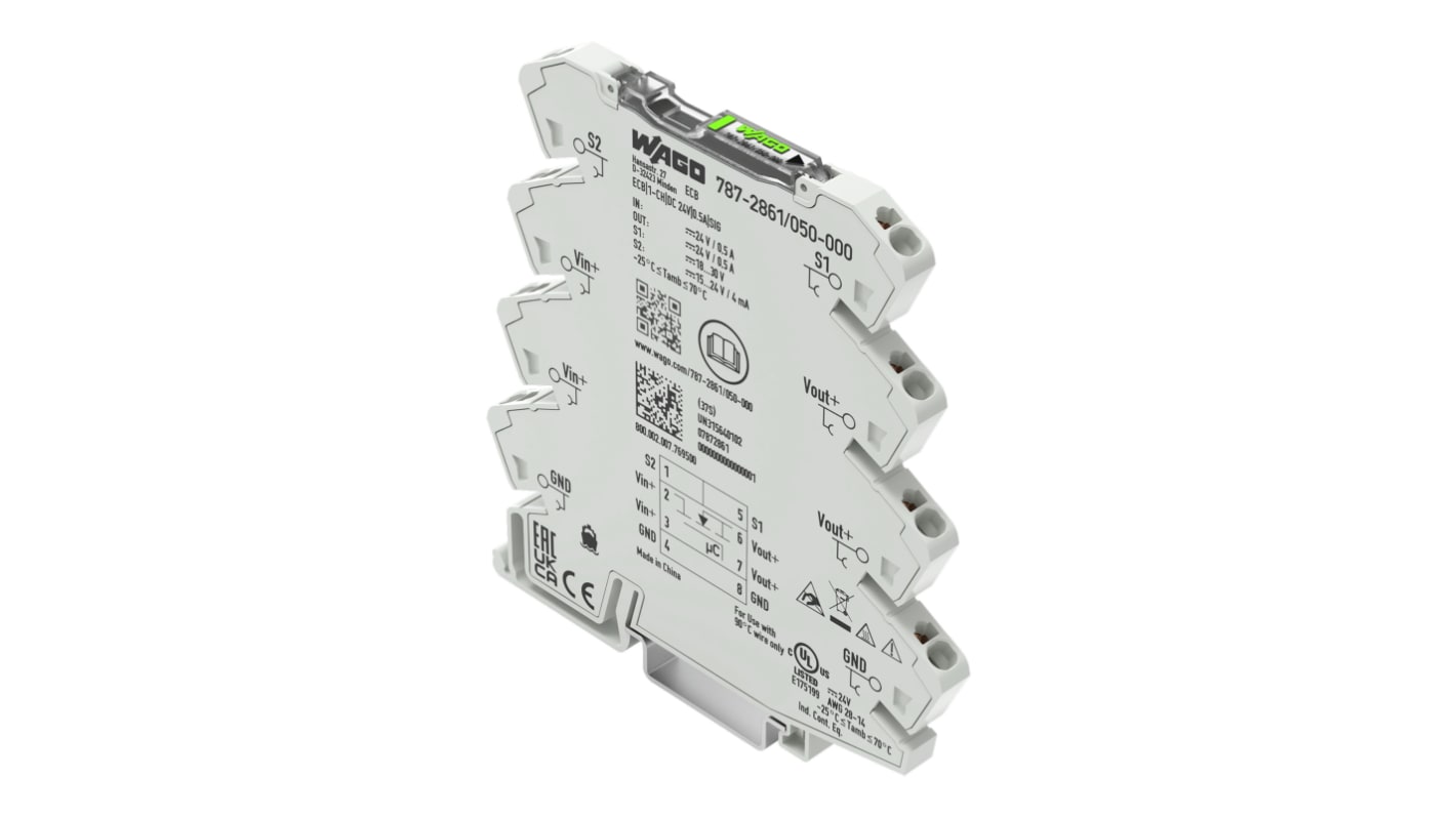 WAGO 500mA电子断路器, 1通道, 24V, DIN导轨, 787系列