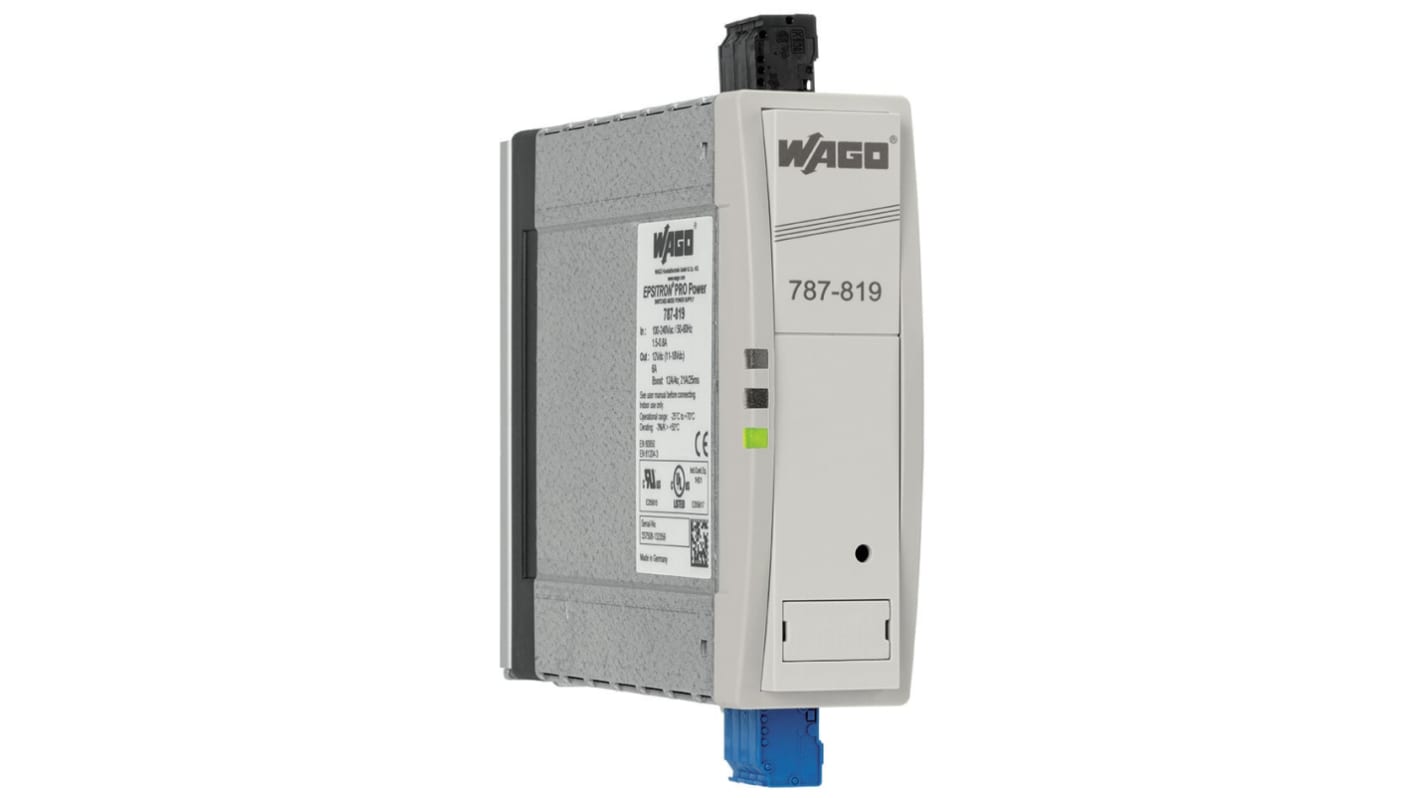 WAGO 787 Switched Mode DIN Rail Power Supply, 230V ac Input, 12V dc dc Output, 6A Output, 72W