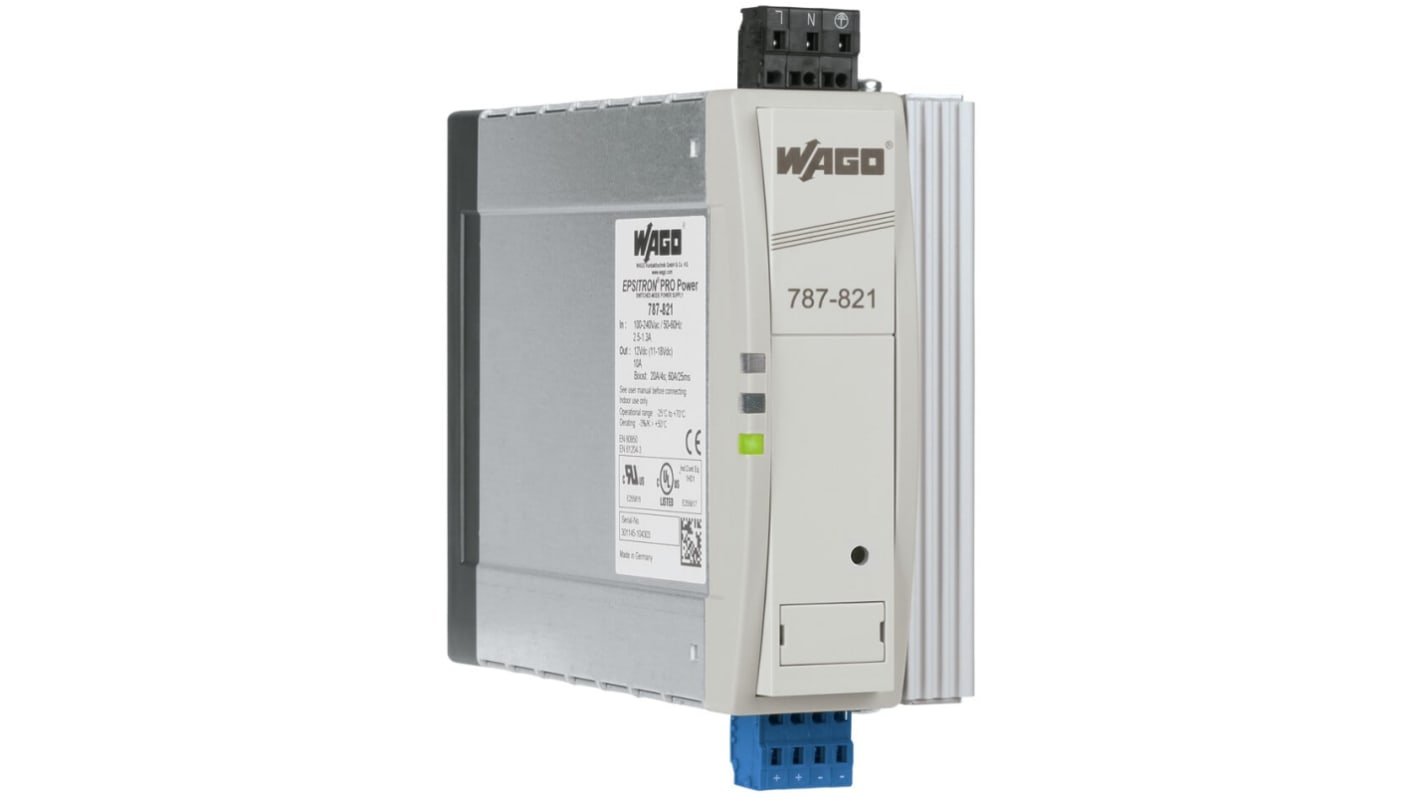 WAGO 787 Switched Mode DIN Rail Power Supply, 230V ac Input, 12V dc dc Output, 10A Output, 120W