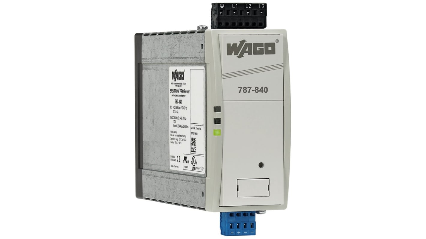WAGO 787 Switched Mode DIN Rail Power Supply, 400V ac Input, 24V dc dc Output, 10A Output, 240W
