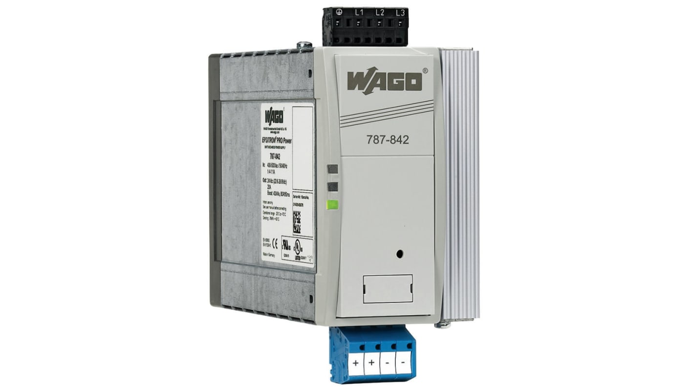 Alimentatore a montaggio su guida DIN WAGO, 24V cc, 20A, 400V, 480W