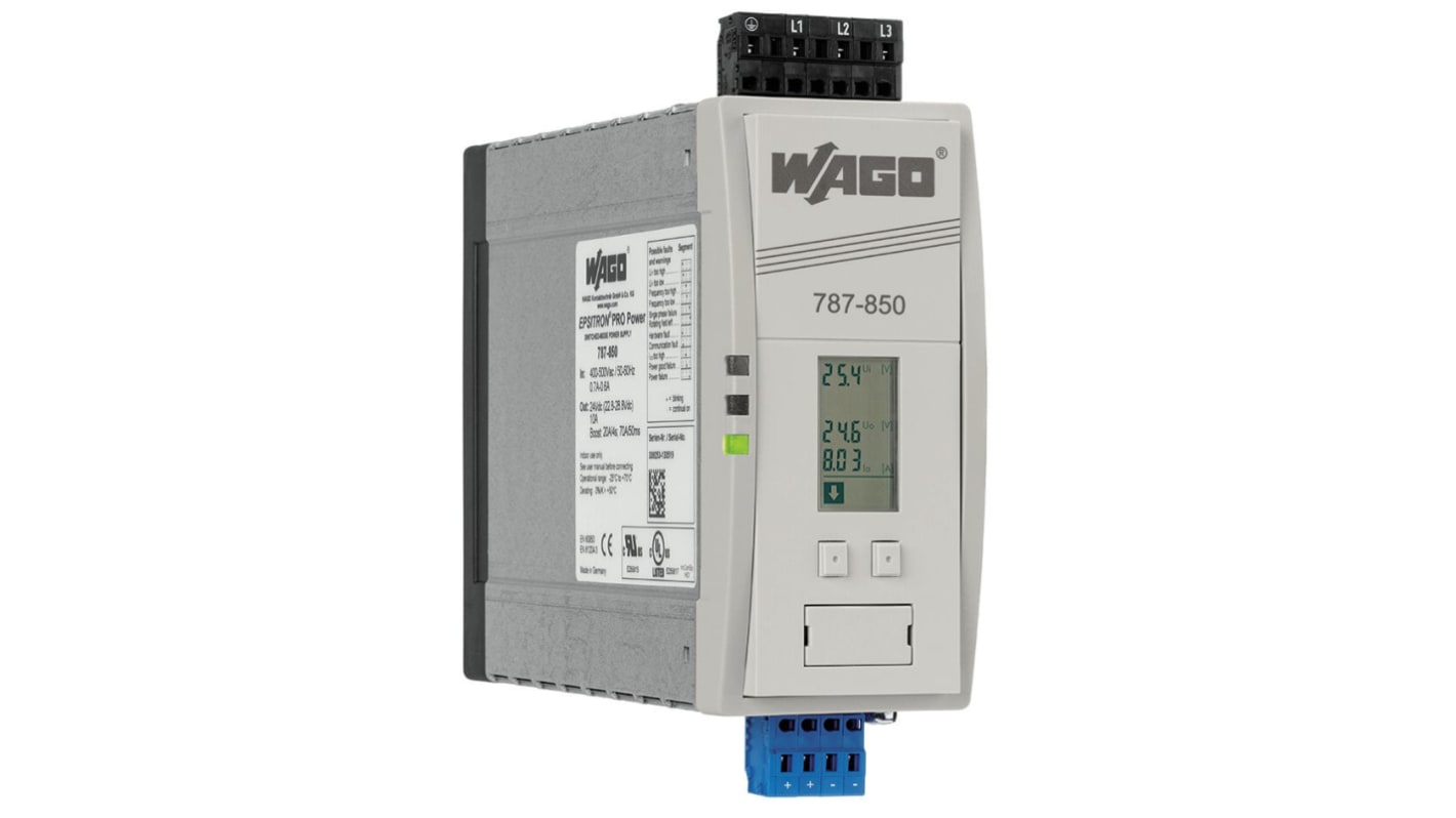 WAGO 787 Switched Mode DIN Rail Power Supply, 400V ac Input, 24V dc dc Output, 10A Output, 240W