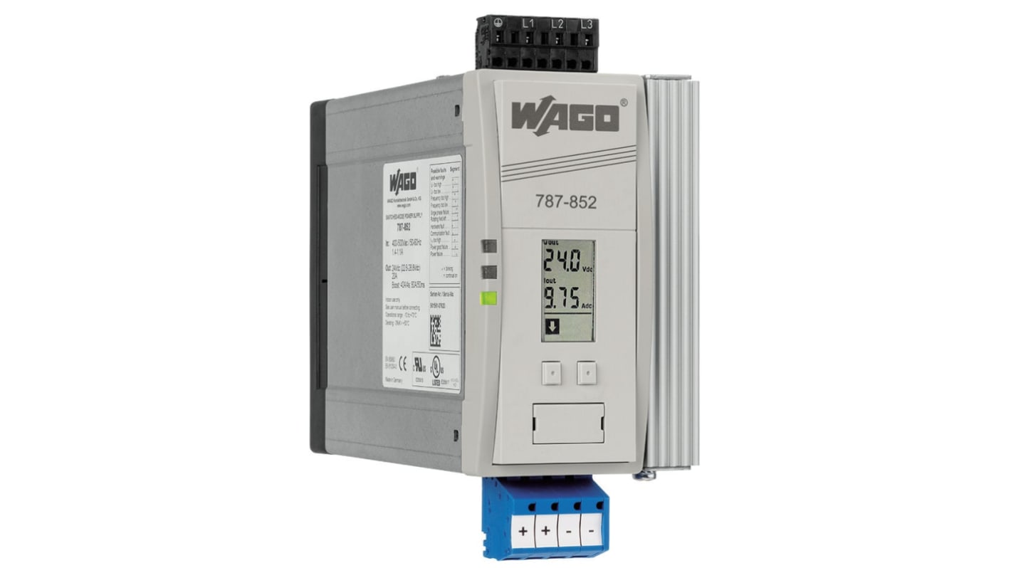 WAGO 787 Switched Mode DIN Rail Power Supply, 400V ac Input, 24V dc dc Output, 20A Output, 480W