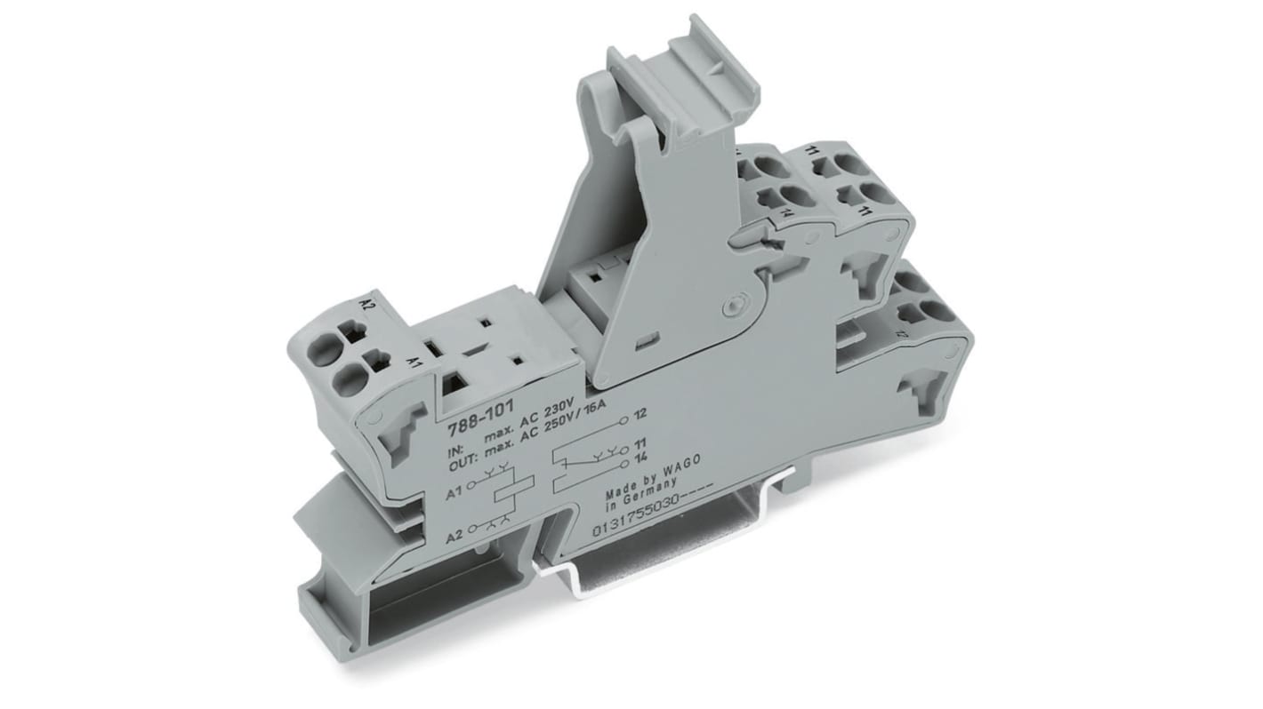 WAGO 788 2 Pin 300V DIN Rail Relay Socket, for use with Basic Relays