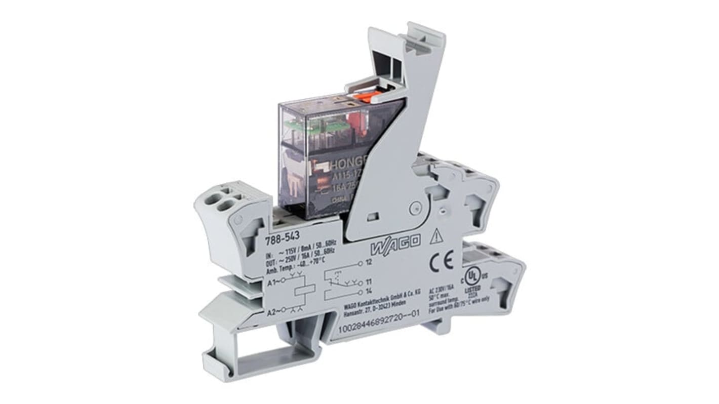 WAGO 788 Series Relay Module, DIN Rail Mount, 115V ac Coil, SPDT, 1-Pole, 16A Load