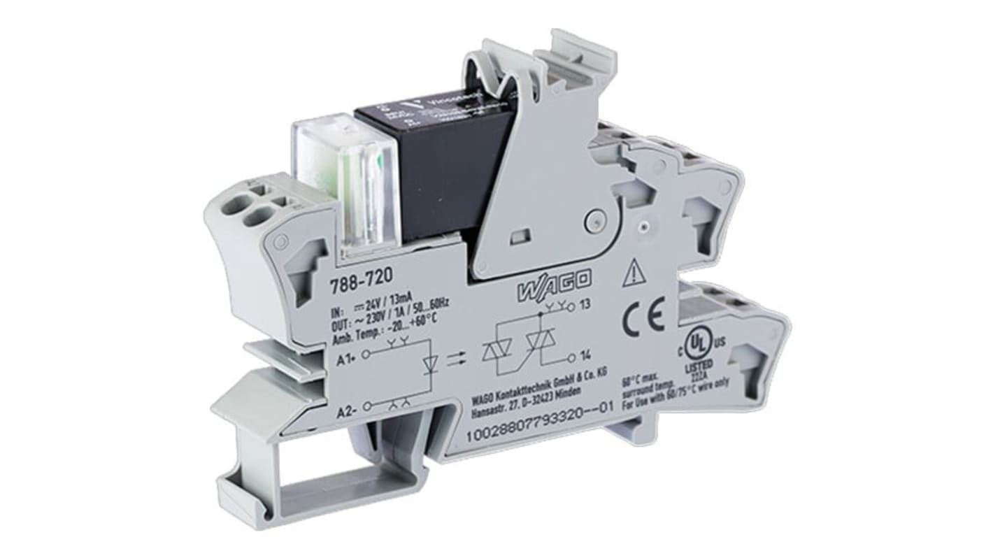 WAGO 857 Series Solid State Relay, 1 A Load, DIN Rail Mount, 240 V ac/dc Load