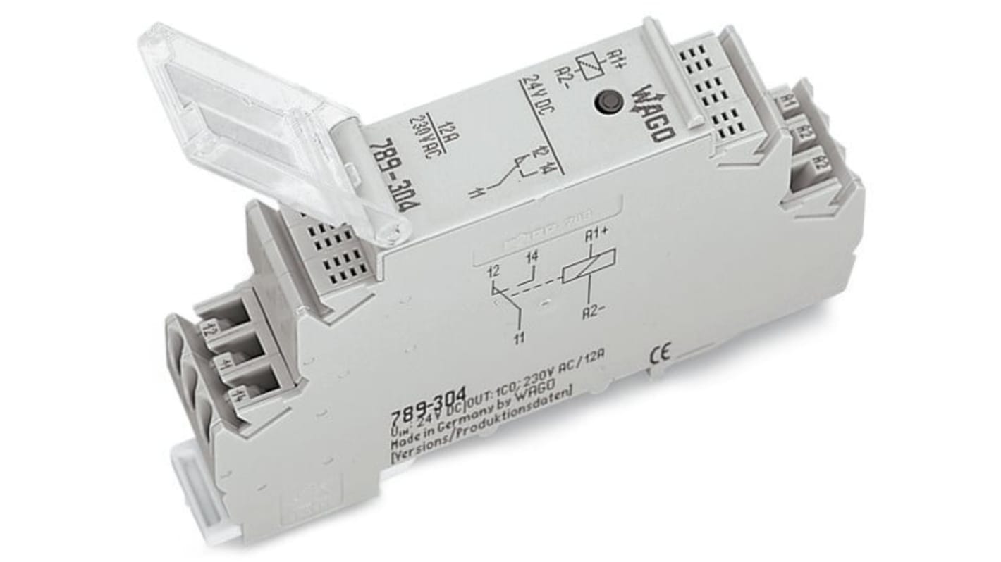 WAGO 789 Series Relay Module, DIN Rail Mount, 24V dc Coil, SPDT, 1-Pole, 12A Load