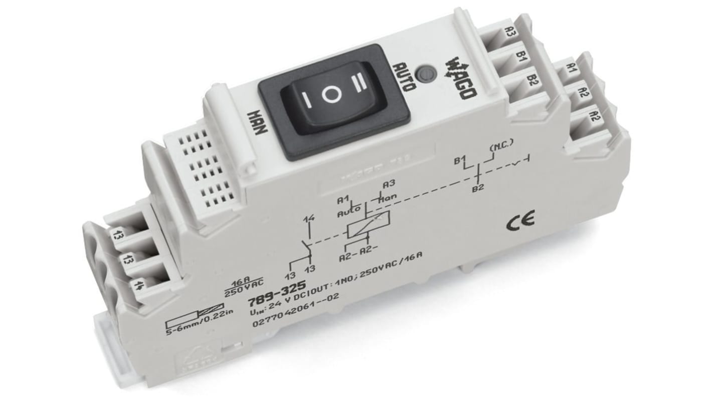 WAGO 789 Series Relay Module, DIN Rail Mount, 24V dc Coil, 1-Pole, 16A Load