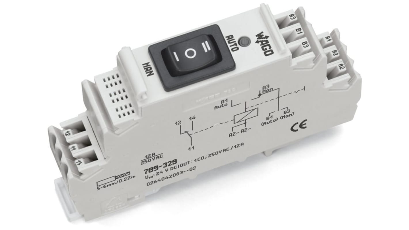 WAGO 789 Series Relay Module, DIN Rail Mount, 24V dc Coil, SPDT, 1-Pole, 12A Load