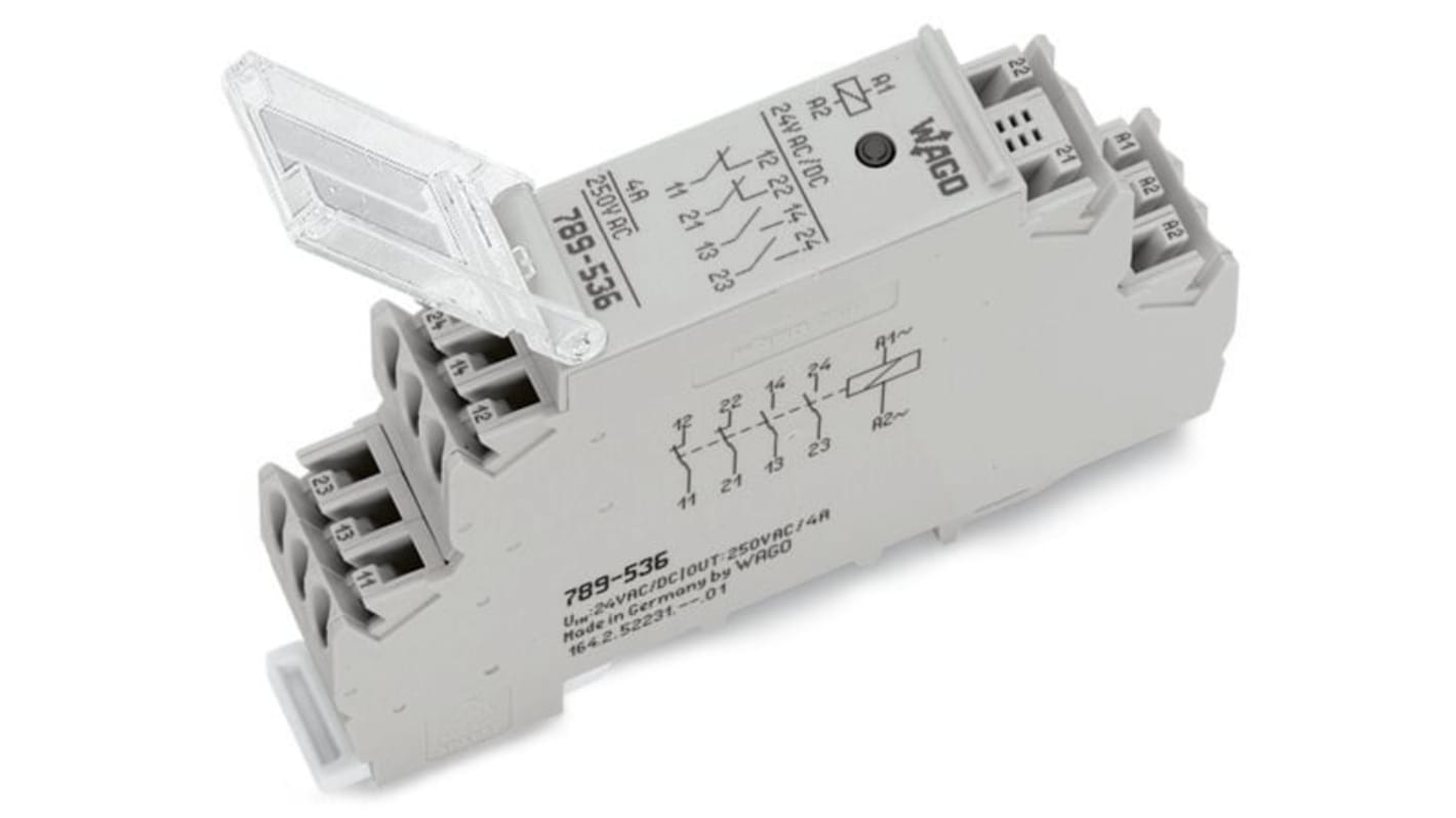 WAGO 789 Series Relay Module, DIN Rail Mount, 24V ac/dc Coil, 4-Pole, 4A Load