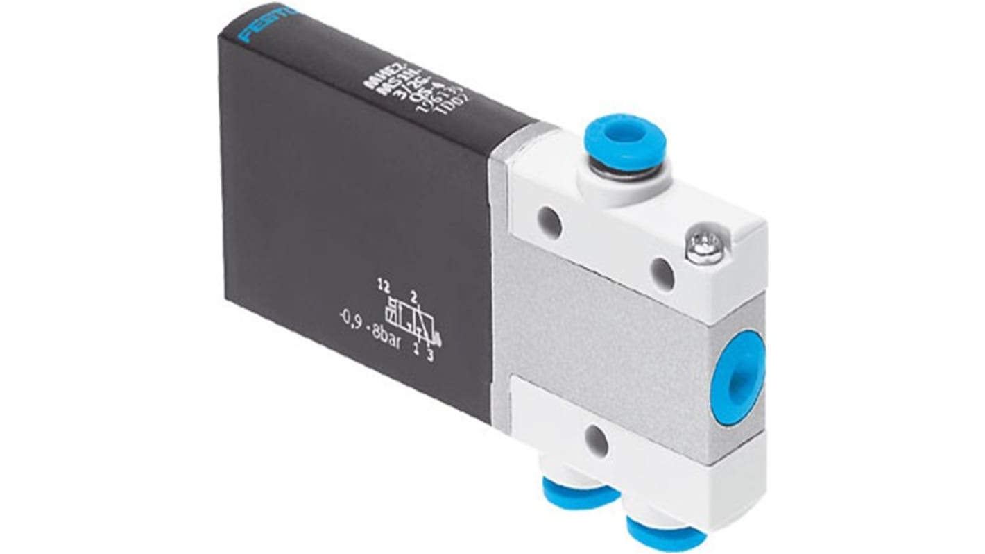 Festo 3/2, Monostable, Open Solenoid Valve - Electrical One-Touch Fitting 4 mm MHE2 Series 24V dc, 196155