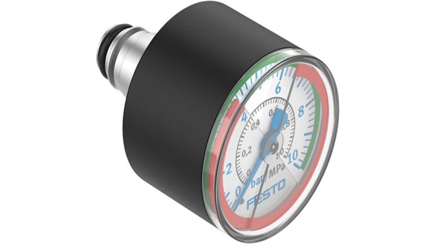 Festo 10 mmin Analogue Pressure Gauge 10bar Inline 26mm Outside Diameter