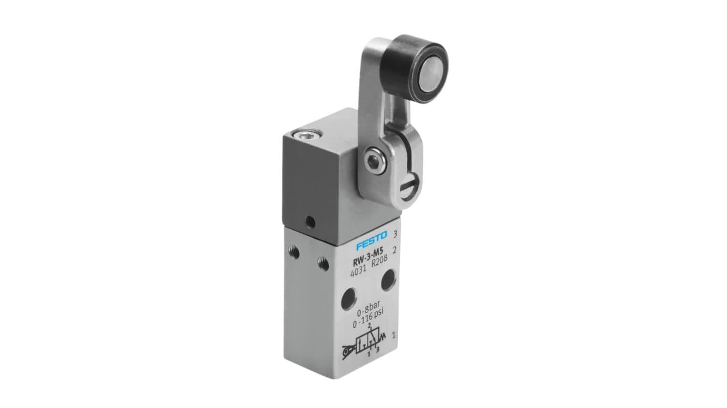 Válvula mecánica 3/2 Way Valve, Monostable Festo, Control mediante Palanca, M5 Métrico, Presión Máxima 8bar