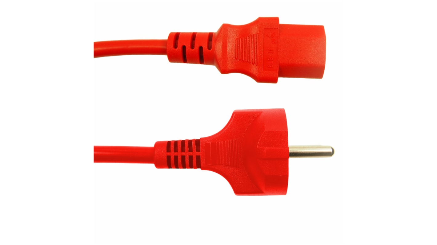 RS PRO Konfektioniertes Stromkabel, A CEE 7/7 / Stecker gerade, B IEC C13 / Buchse gerade, 10A, 500mm Rot,  250 V