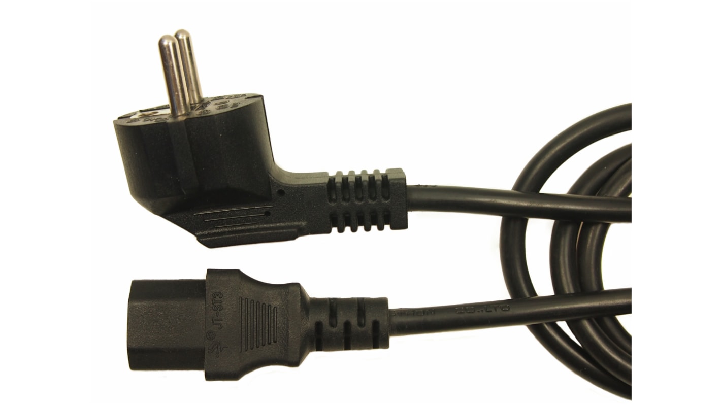 RS PRO Konfektioniertes Stromkabel, A CEE 7/7 / Stecker abgewinkelt, B IEC C13 / Buchse gerade, 10 A, 2.5m Schwarz,