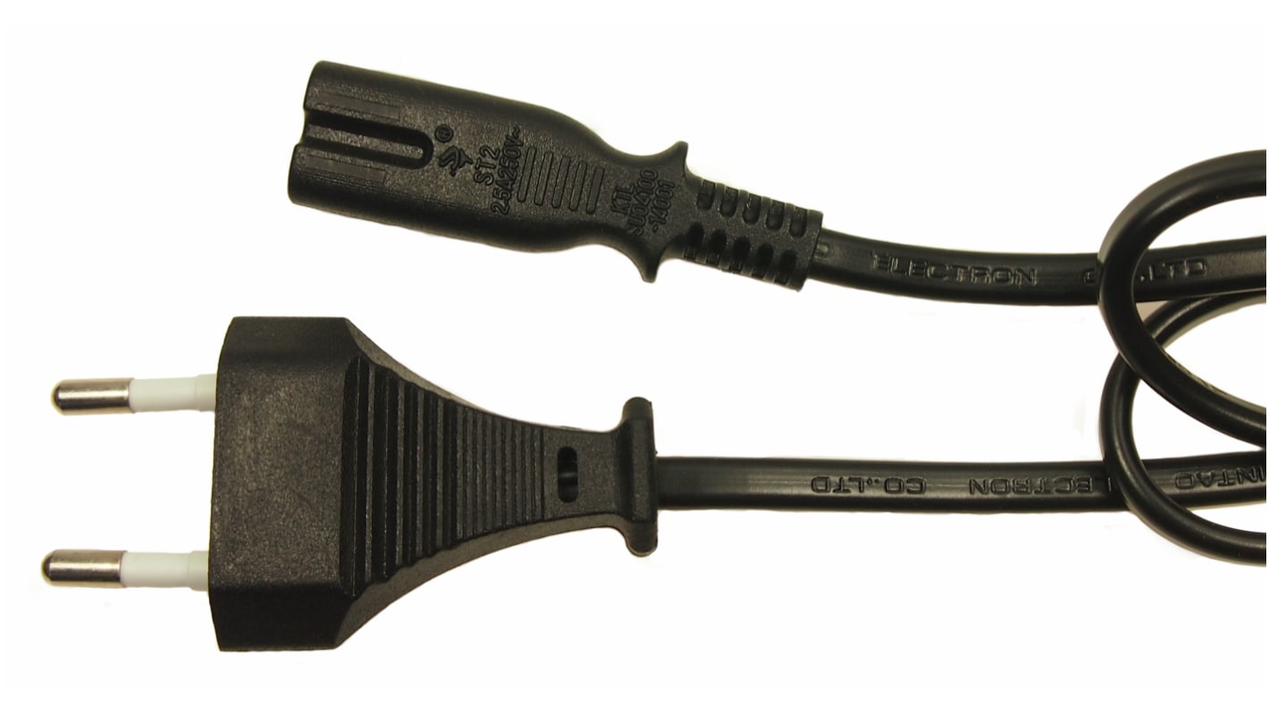 RS PRO Straight Type C Euro Plug to Straight IEC C7 Socket Power Cord, 2m