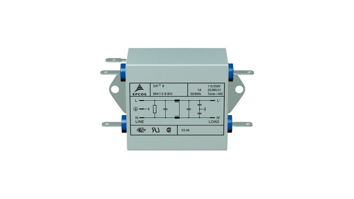 EPCOS, B84112B 20A 250 V ac, Through Hole EMC Filter, Tab 3 Phase