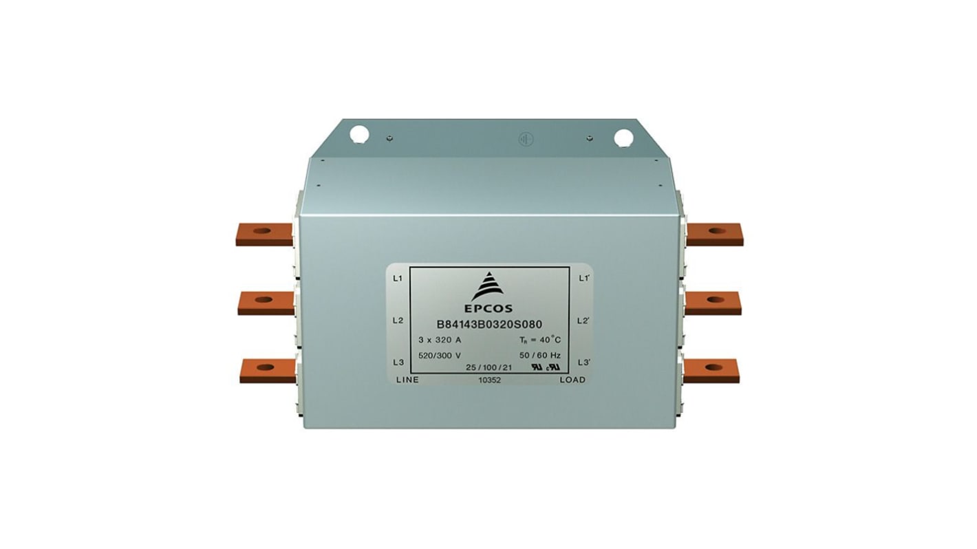 EPCOS, B84143B 180A 300/520 V ac, Through Hole EMC Filter, Busbar 3 Phase