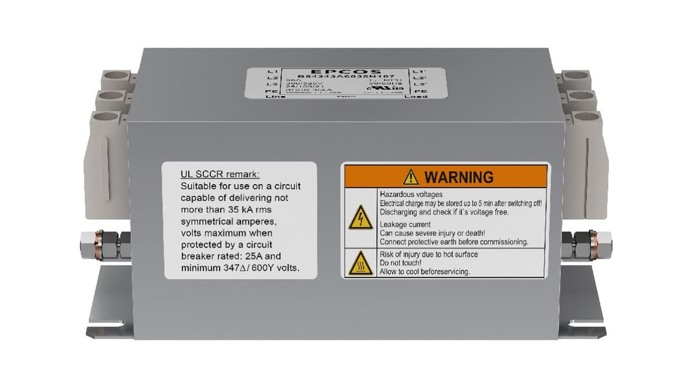 EPCOS, B85321 500A 250 V ac, Through Hole EMC Filter, Terminal Block 3 Phase