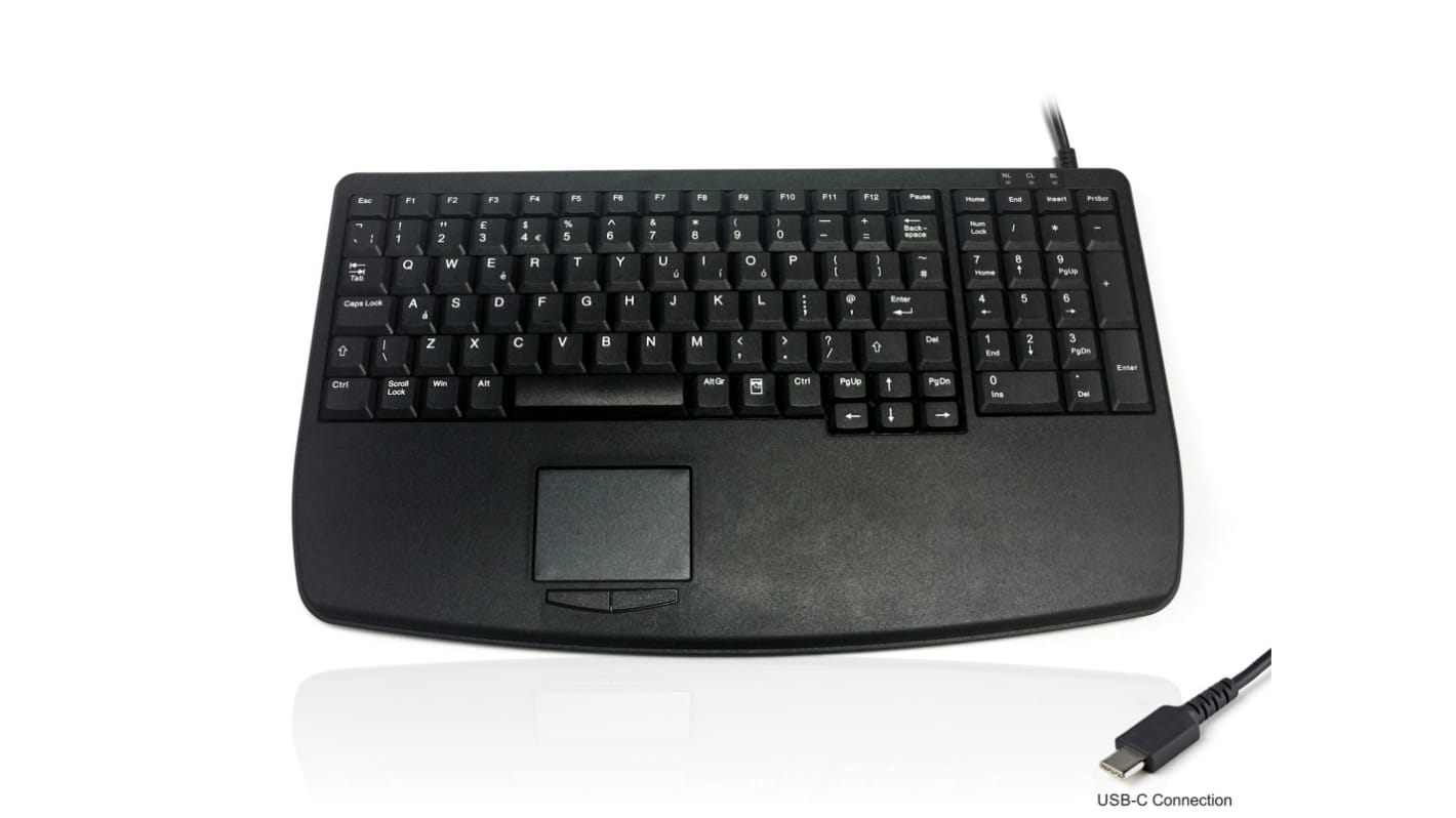 Ceratech KYB500-730V2C Wired USB Compact Touchpad Keyboard, QWERTY (UK), Black