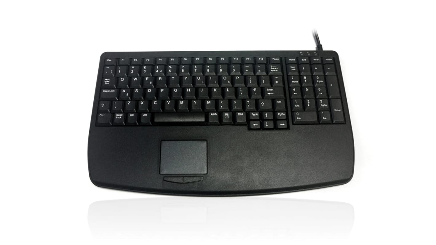 Ceratech KYB500-730V2 Wired USB Compact Touchpad Keyboard, QWERTY (UK), Black