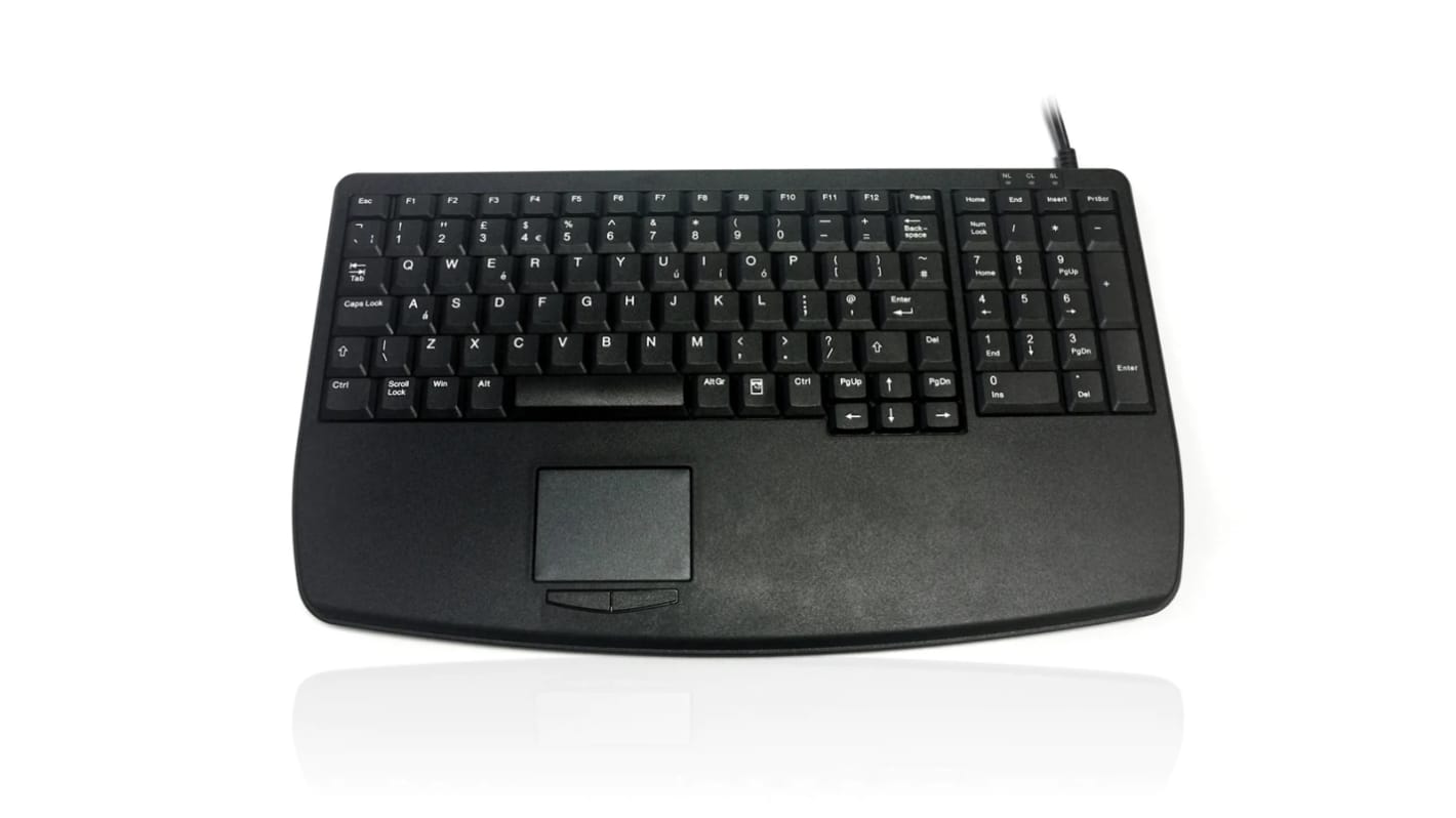 Ceratech KYB500-730V2 Wired USB Compact Touchpad Keyboard, QWERTY (US), Black