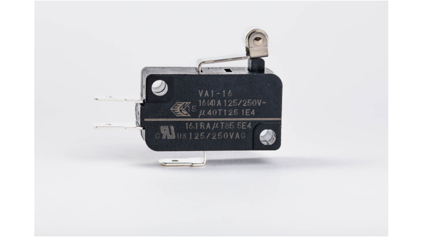 Zippy Roller Lever Snap Action Micro Switch, Solder Terminal, 16.1A, SPDT