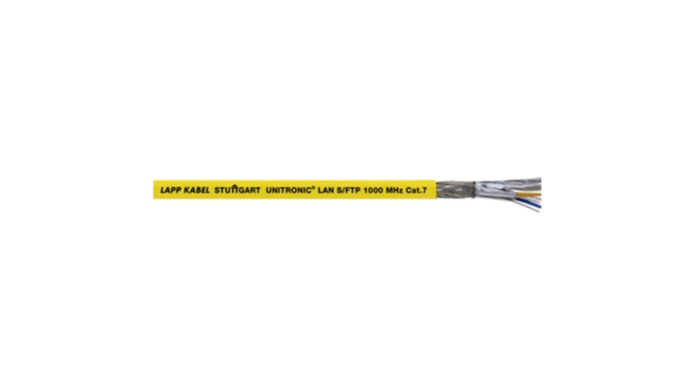 LappUNI LAN1000 S/FTP, 100m Cat6a, Yellow, Shielded, Unterminated FRNC Sheath