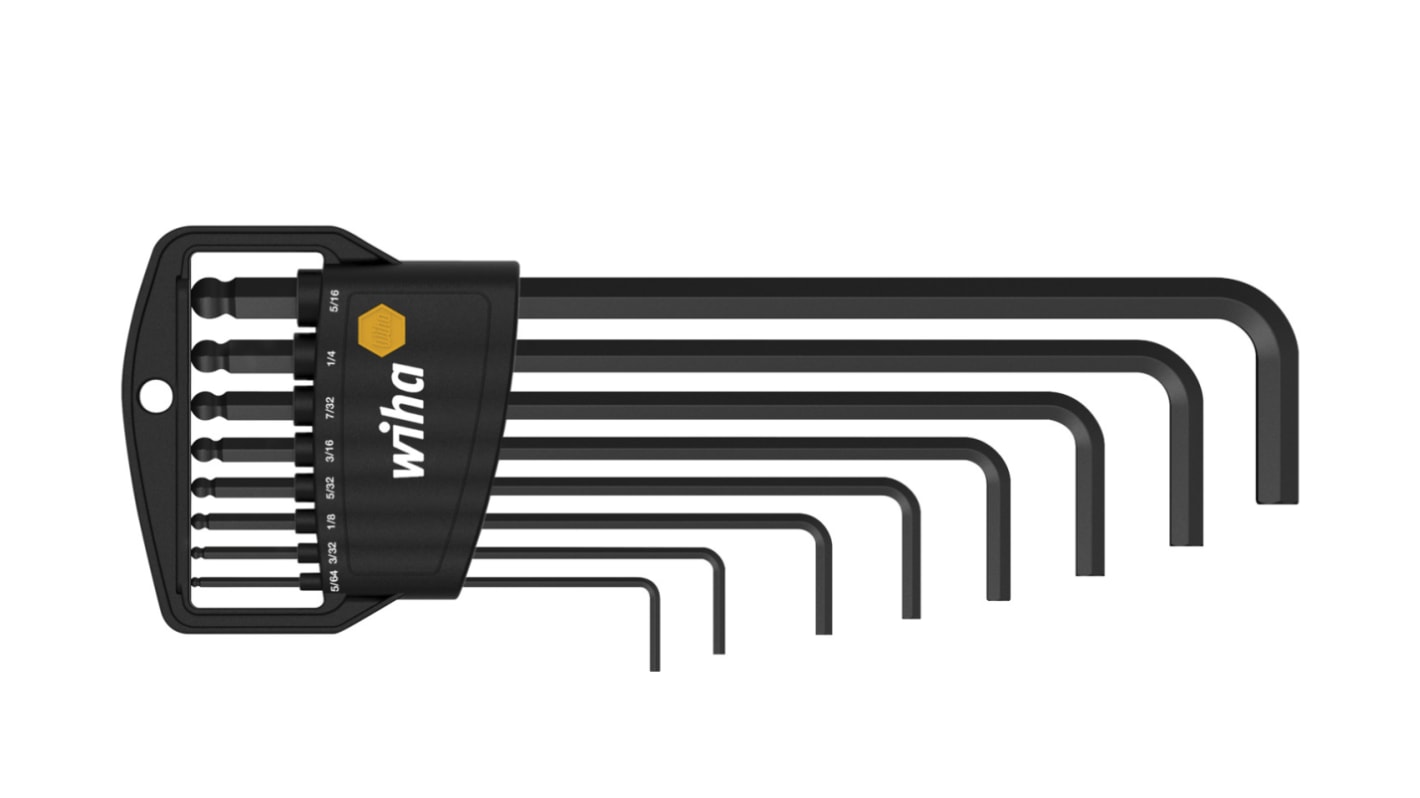 Wiha 8 piece L Shape Imperial Hex Key Set, 5/64 → 5/16in
