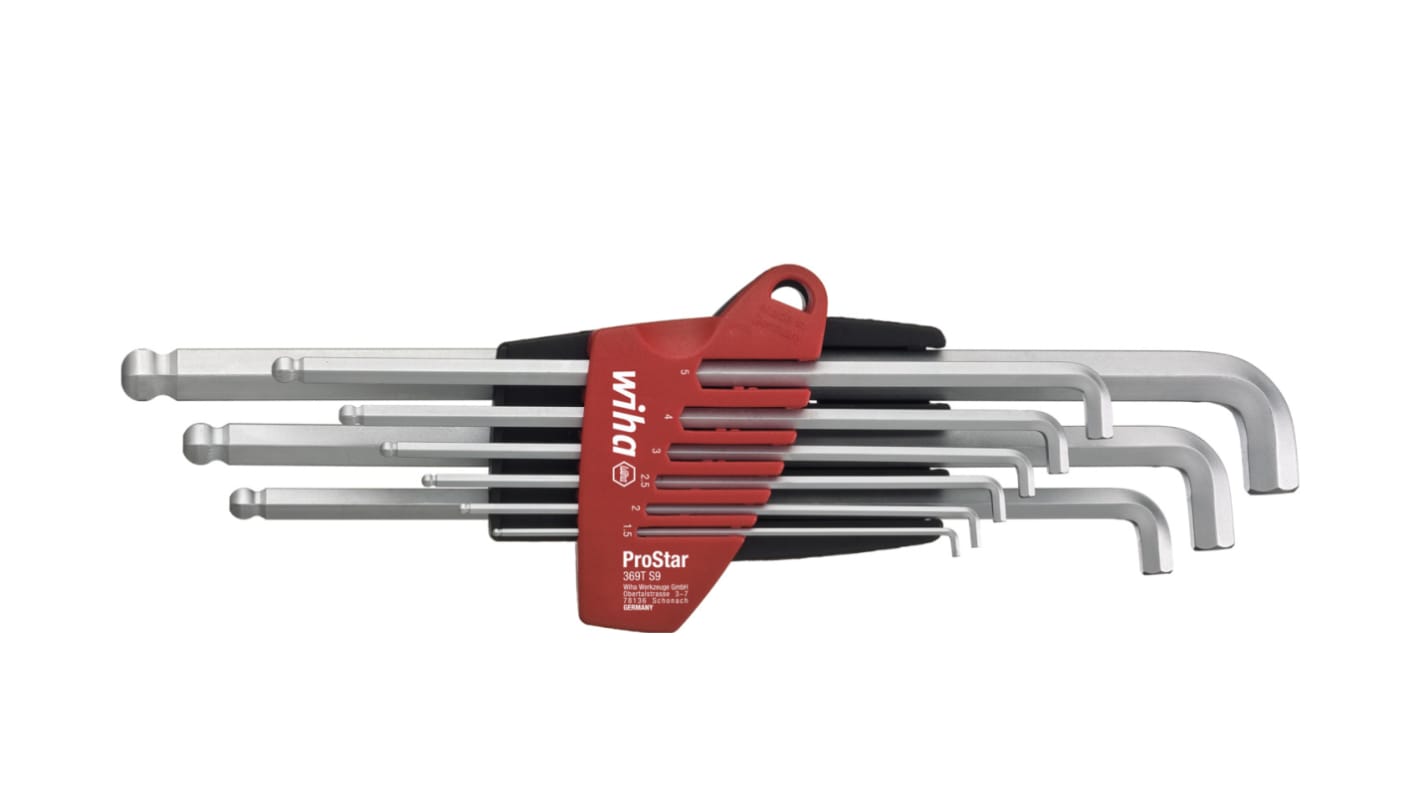 Wiha 9-Piece Hex Key Set, 1.5 → 10 Size, L Shape, Short Arm