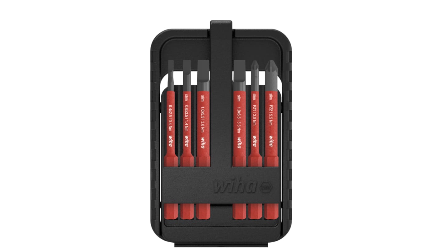 Wiha Electric Bit Set 6 Pieces, Pozidriv, Slotted