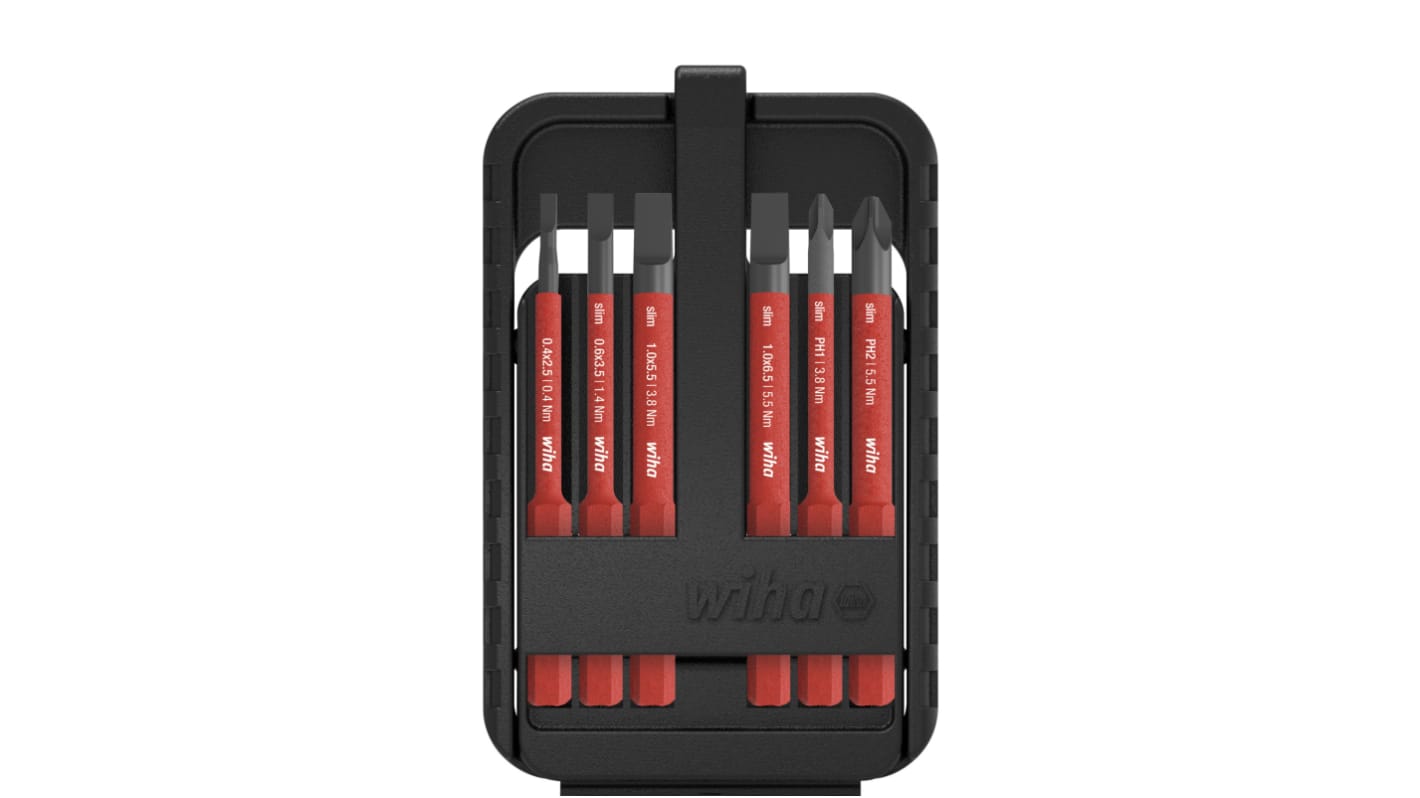 Wiha Electric Bit Set 6 Pieces, Phillips, Slotted
