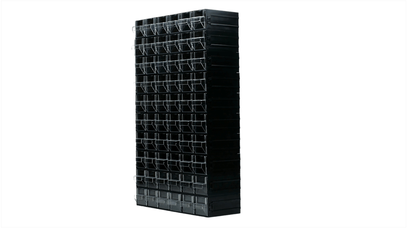 RS PRO 60 Drawer Storage Unit, Polystyrene, 560mm x 338mm x 133mm, Black, Transparent