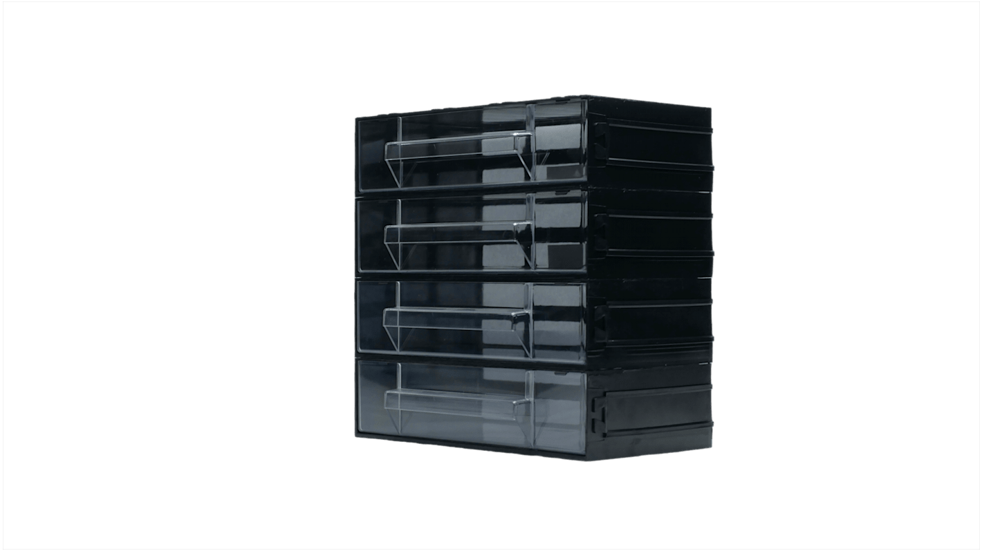RS PRO 黑色，透明抽屉式收纳柜, PS外框, 225mm高 x 225mm宽 x 133mm深, 4个抽屉