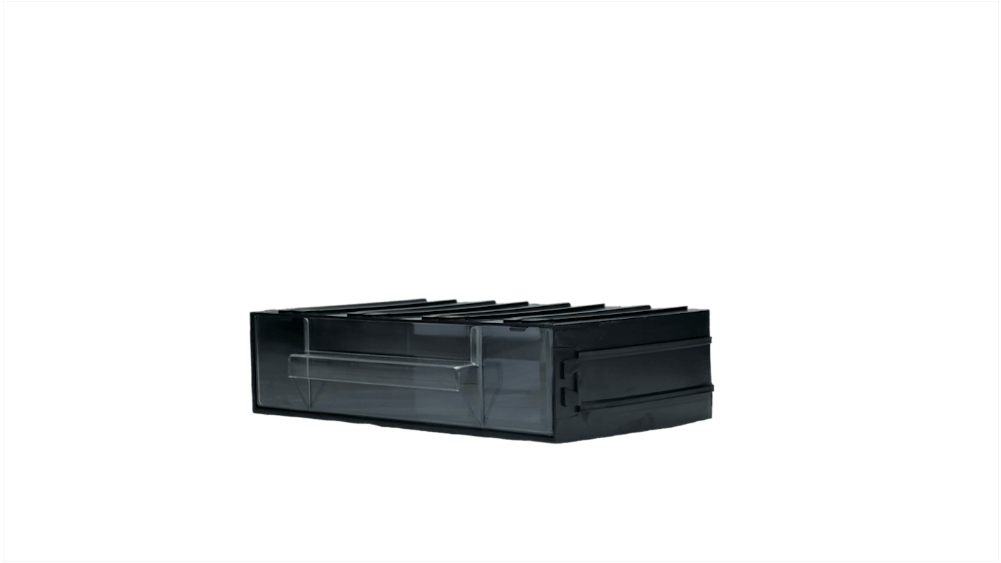 RS PRO Polystyrol Schubladeneinheit, Kleinteilemagazin Schwarz, Transparent, 1 Einschübe, 225mm x 56mm x 133mm
