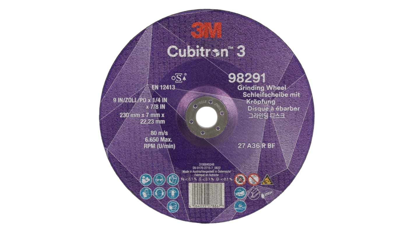 Mola abrasiva 3M in Ceramica 36+, dia. 230mm, larghezza 7mm, foro da 22.23mm