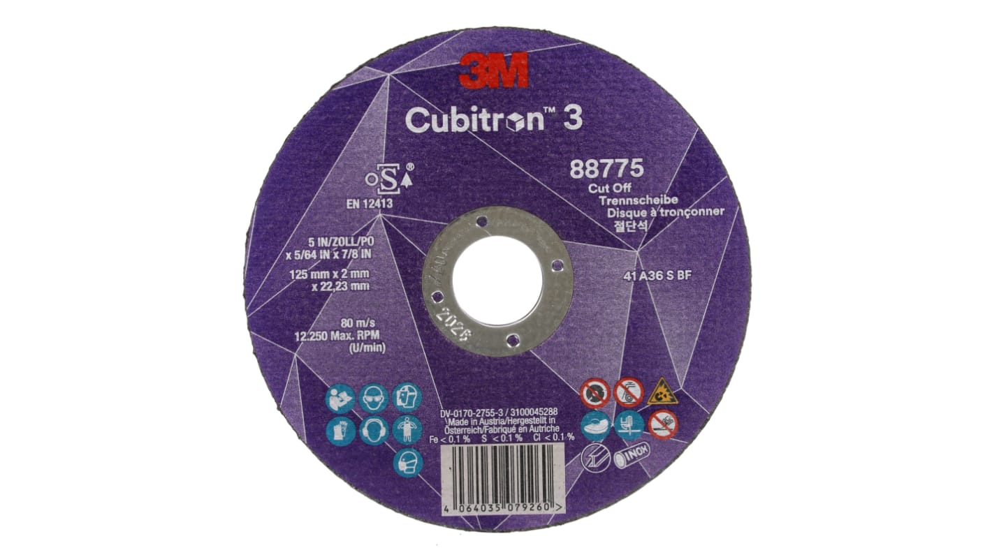 3M 88775 Cubitron 3 Ceramic Cut-Off Wheel, 125mm Diameter, 36+ Grit