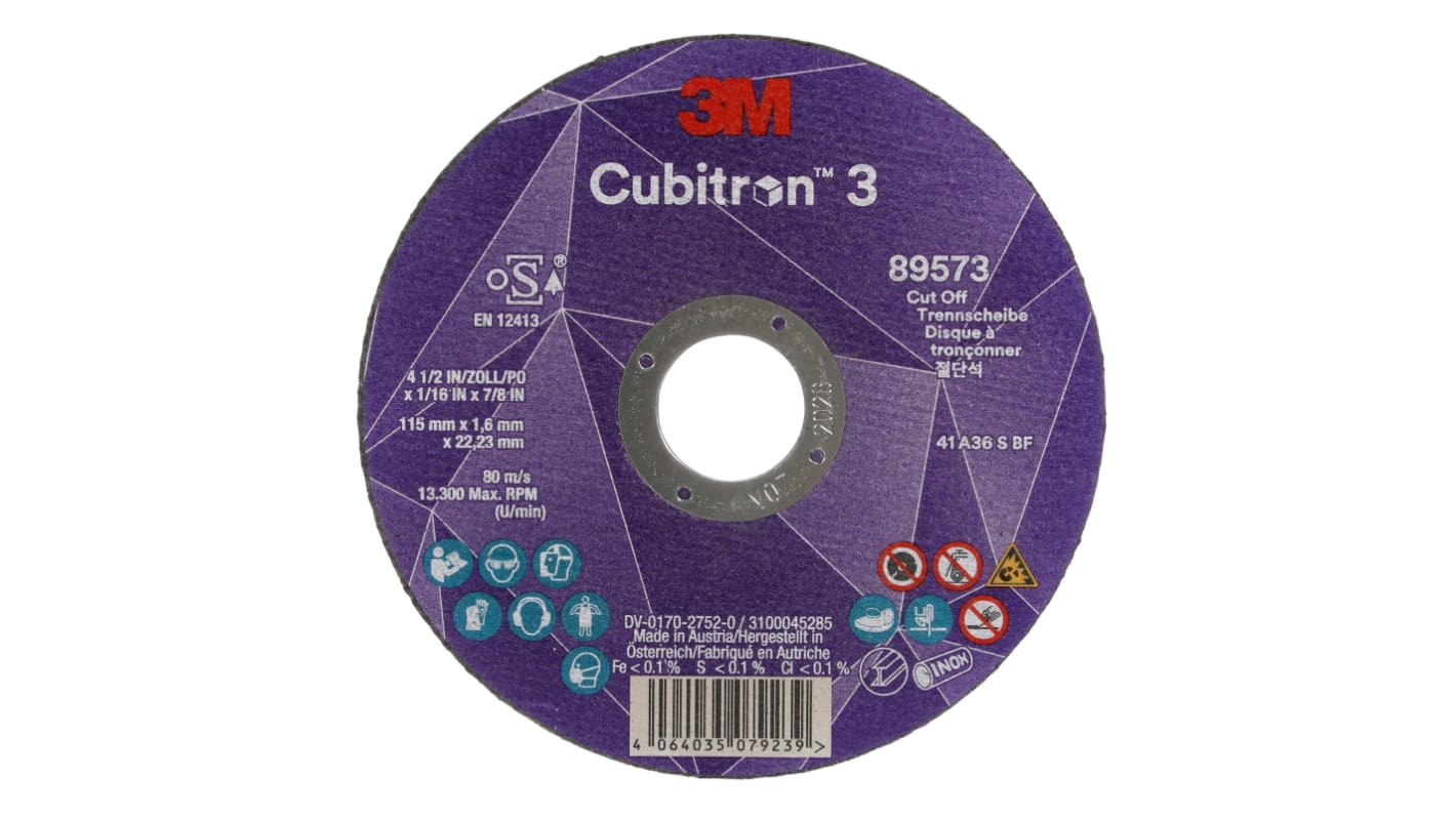 3M 89573 Cubitron 3 Ceramic Cut-Off Wheel, 115mm Diameter, 36+ Grit