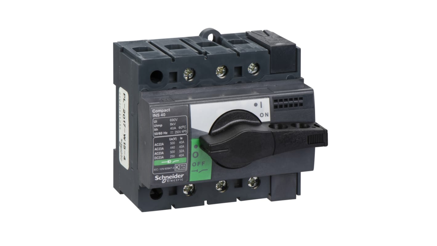 Schneider Electric 3P Pole Fixed Isolator Switch - 40A Maximum Current, 220kW Power Rating, IP40