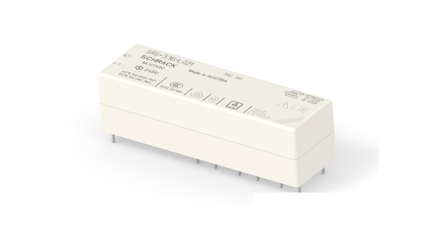TE Connectivity SCHRACK SR6 Zwangsgeführte Relais 21V dc Spule 3-poliger Wechsler Printrelais 8A Ω 700mW
