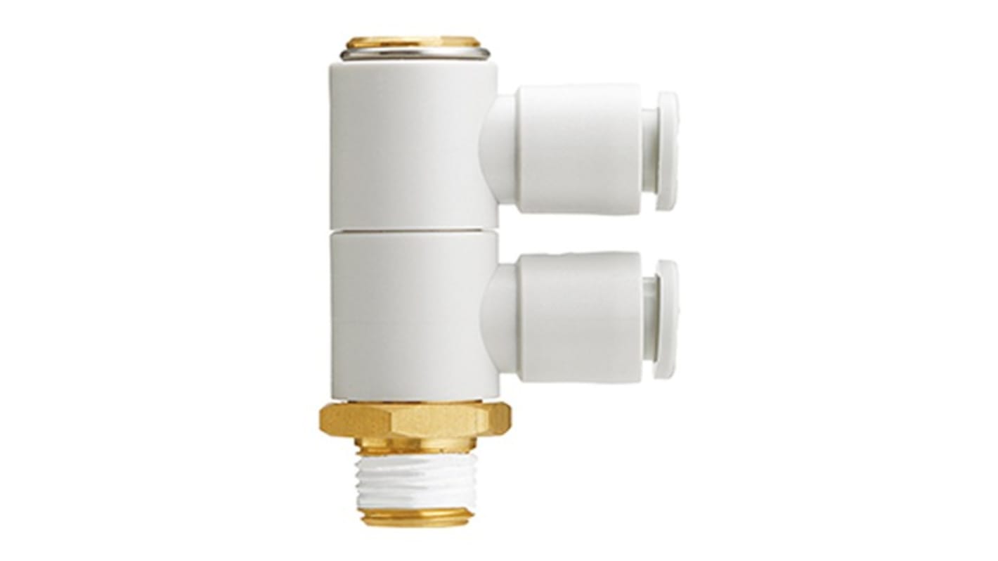 SMC KQ2 Series Double Branch Universal Male Elbow, R 3/8 to Push In 12 mm, Threaded-to-Tube Connection Style